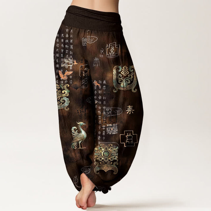 Buddha Stones Cotton Phoenix Cloud Pattern Women's Elastic Waist Harem Pants - image 2