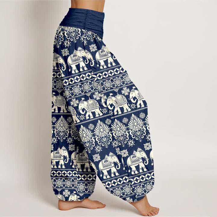 Buddha Stones Cotton Elephant Tribal Stripe Pattern Women's Elastic Waist Harem Pants - image 2