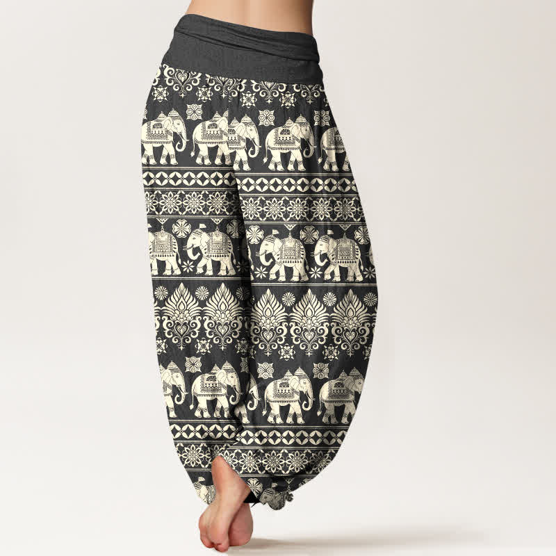 Buddha Stones Cotton Elephant Tribal Stripe Pattern Women's Elastic Waist Harem Pants - image 7