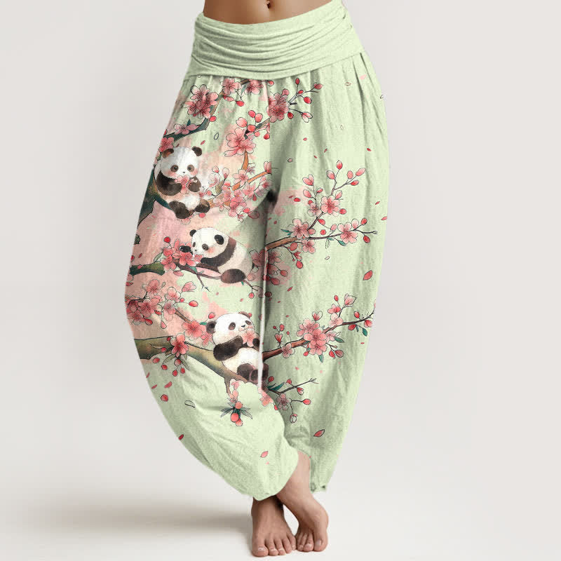 Buddha Stones Cotton Panda Sakura Blossom Pattern Women's Elastic Waist Harem Pants - Honeydew - US16，UK/AU20，EU48 (3XL) - image 5