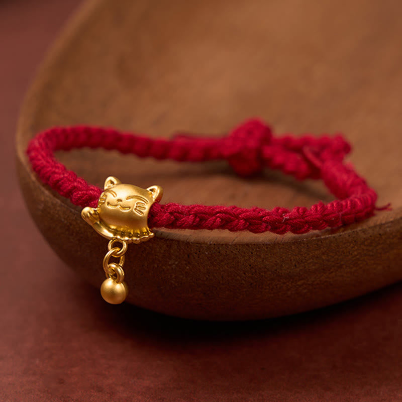 Buddha Stones Tibetan Red String Copper Lucky Cat Drop Ball Pendant Hand-Woven Protection Bracelet - DarkRed (Wrist Circumference 15-17cm) - image 0