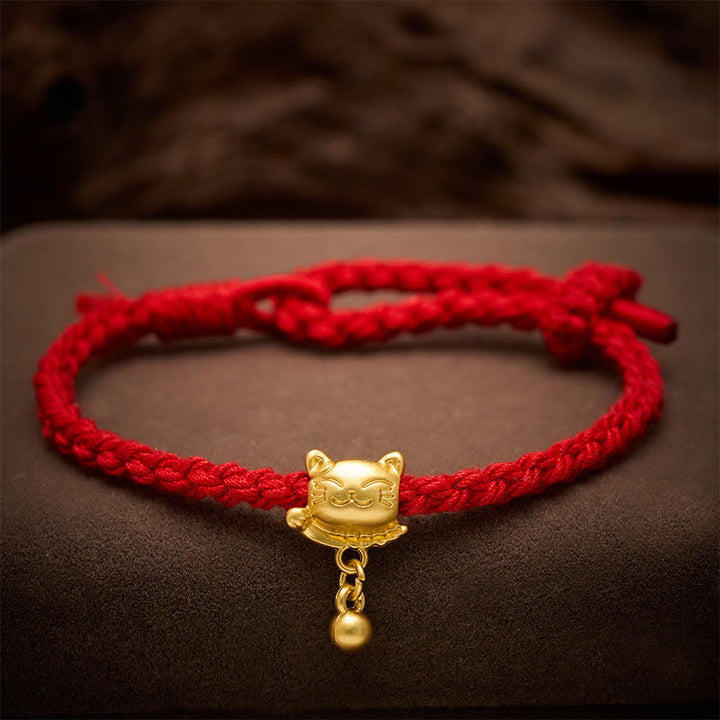 Buddha Stones Tibetan Red String Copper Lucky Cat Drop Ball Pendant Hand-Woven Protection Bracelet - image 13