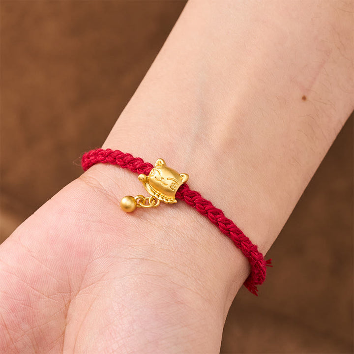 Buddha Stones Tibetan Red String Copper Lucky Cat Drop Ball Pendant Hand-Woven Protection Bracelet - image 5