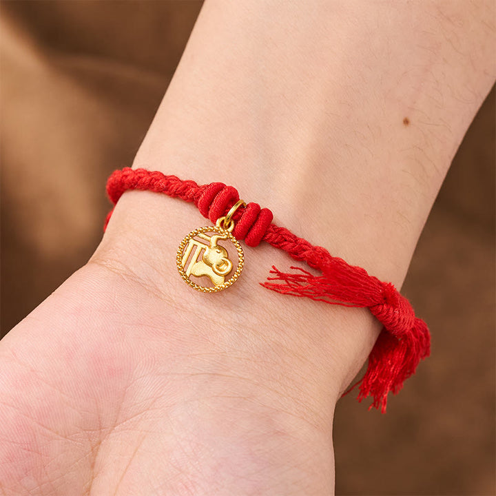 Buddha Stones Elephant Fu Character Gold Plated Copper Red String Balance Tibet Bracelet - image 5