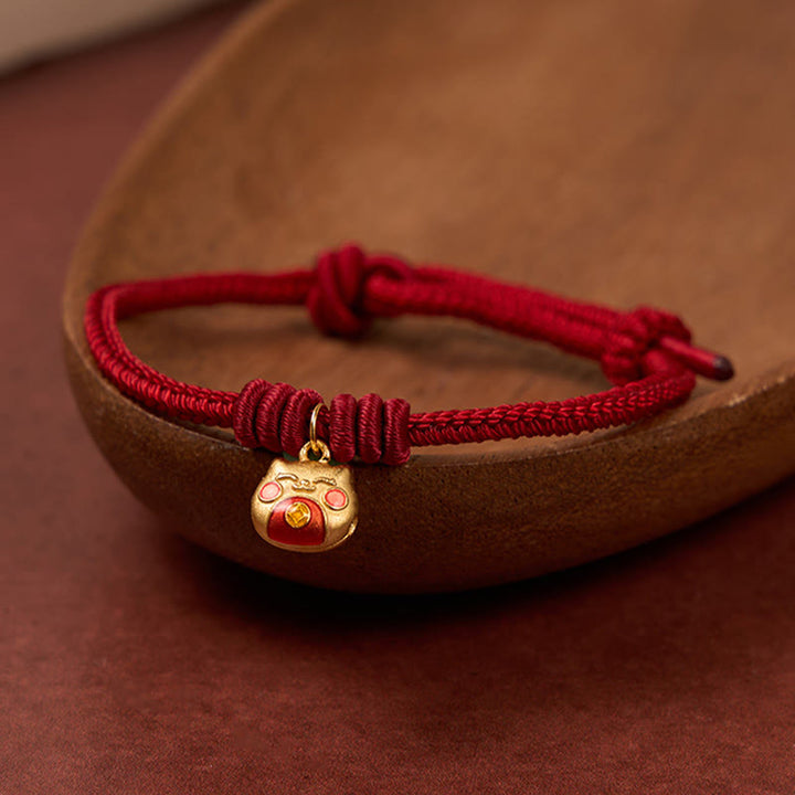 Buddha Stones Gold Plated 925 Sterling Silver Cat Red String Protection Bracelet - image 11