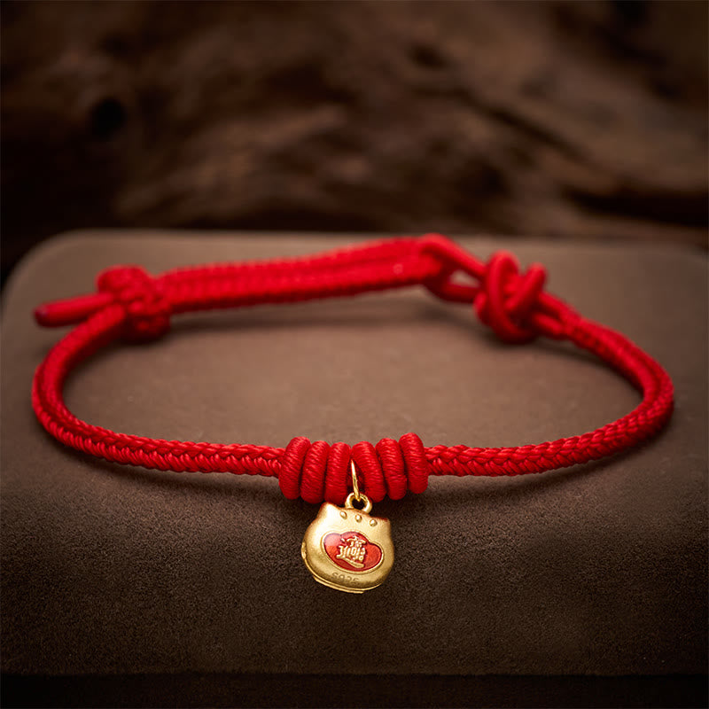 Buddha Stones Gold Plated 925 Sterling Silver Cat Red String Protection Bracelet - image 4