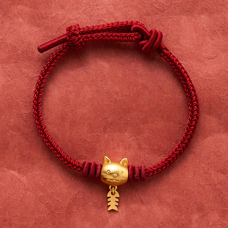 Buddha Stones Copper Cute Cat Fish Red String Healing Bracelet - image 4