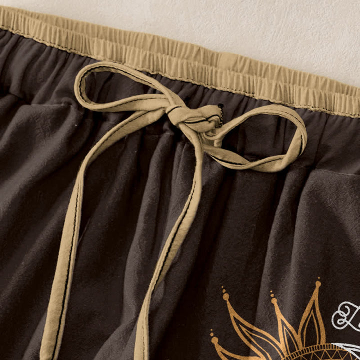 Buddha Stones Pure Cotton Sun and Moon Mandala Pattern Women's Elastic Waist Pants With Pockets - image 5