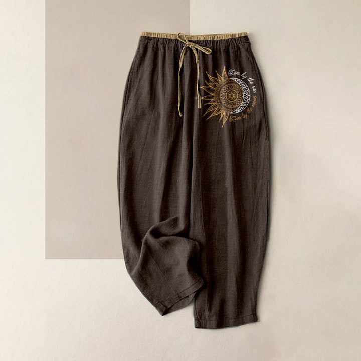 Buddha Stones Pure Cotton Sun and Moon Mandala Pattern Women's Elastic Waist Pants With Pockets - SaddleBrown - US16，UK/AU20，EU48 (3XL) - image 4