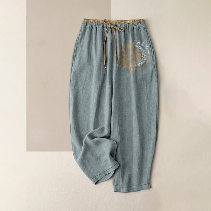 Buddha Stones Pure Cotton Sun and Moon Mandala Pattern Women's Elastic Waist Pants With Pockets - LightBlue - US16，UK/AU20，EU48 (3XL) - image 8