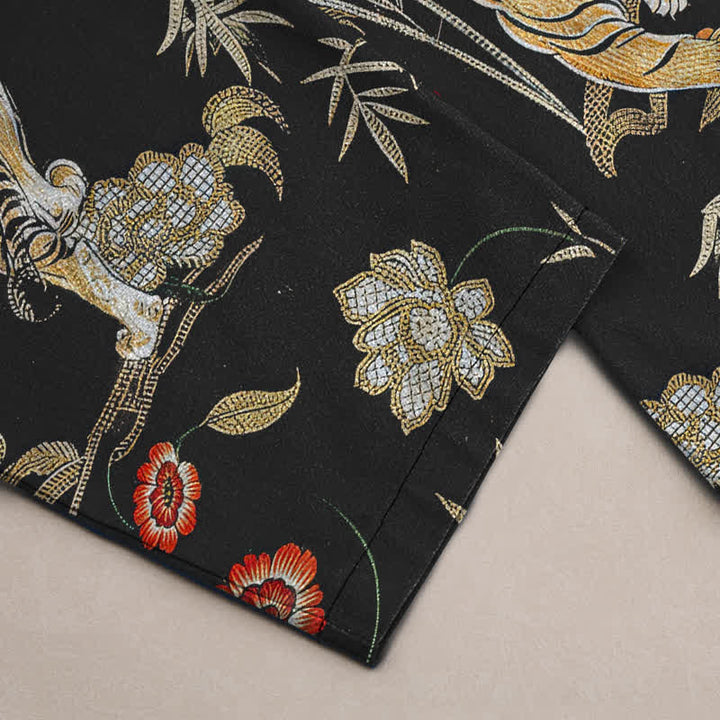 Buddha Stones Cotton Tiger Floral Bamboo Pattern Men's Tapered Pants With Pockets - image 2