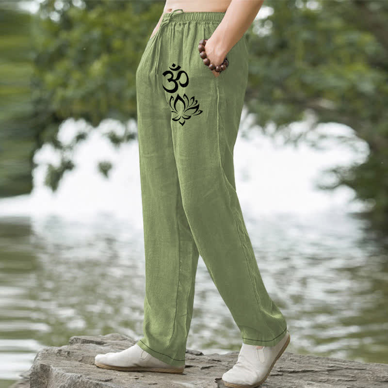 Buddha Stones Cotton Lotus Om Pattern Men's Tapered Pants With Pockets - image 1