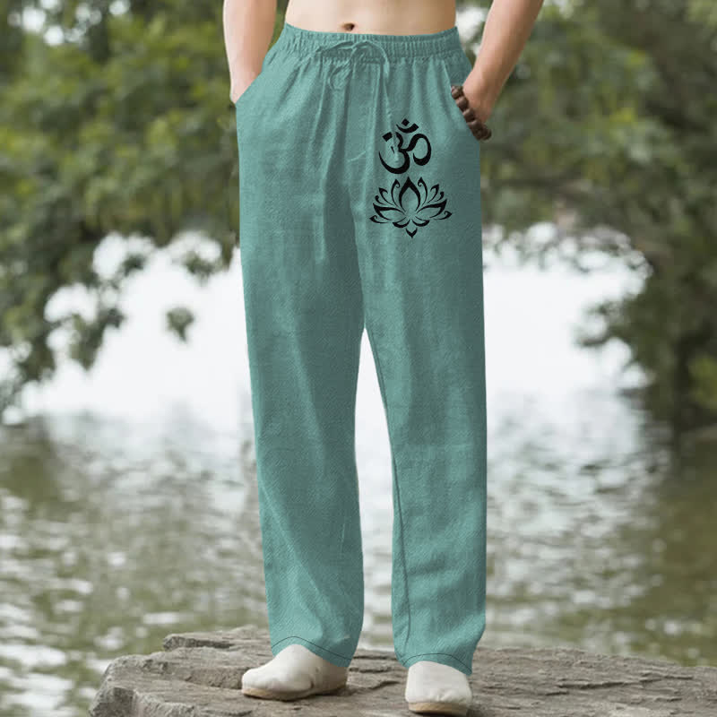 Buddha Stones Cotton Lotus Om Pattern Men's Tapered Pants With Pockets - MediumTurquoise - US/UK/AU50，EU60 (5XL) - image 6