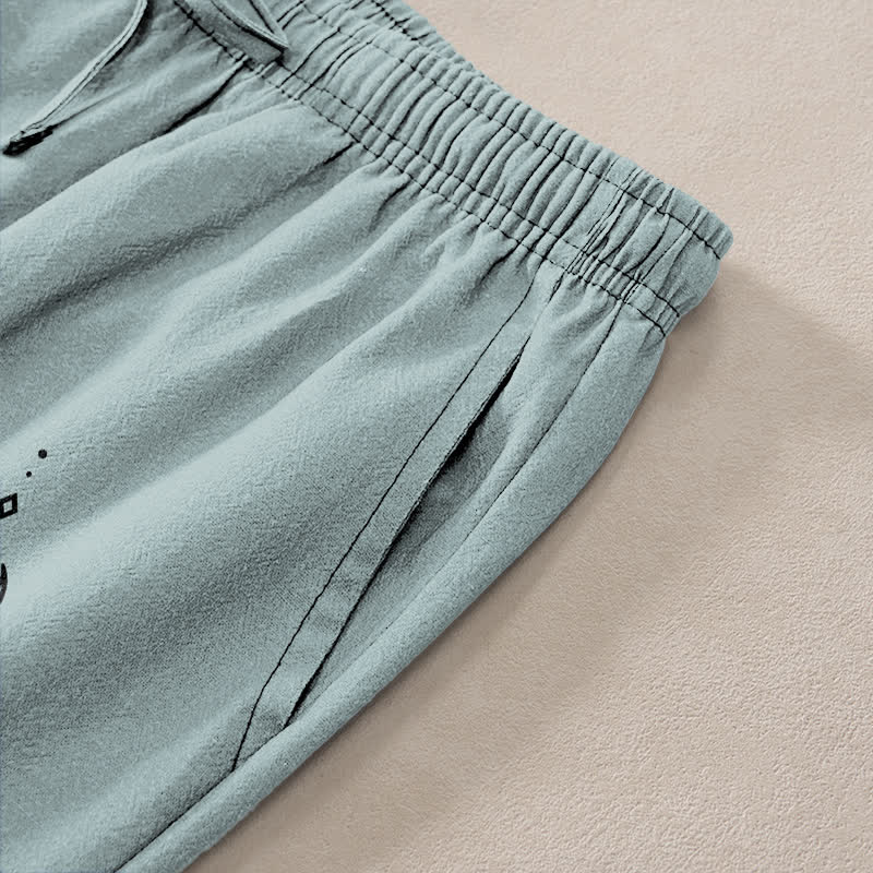 Buddha Stones Cotton Lotus Moon Pattern Men's Tapered Pants With Pockets - image 3