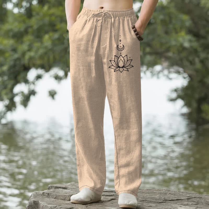 Buddha Stones Cotton Lotus Moon Pattern Men's Tapered Pants With Pockets - BurlyWood - US/UK/AU50，EU60 (5XL) - image 6