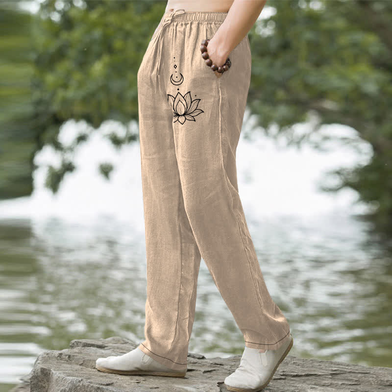 Buddha Stones Cotton Lotus Moon Pattern Men's Tapered Pants With Pockets - image 7