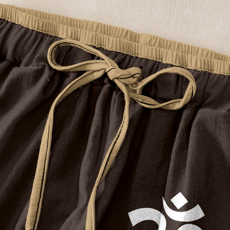 Buddha Stones Pure Cotton Om Symbol Pattern Women's Elastic Waist Pants With Pockets - image 1