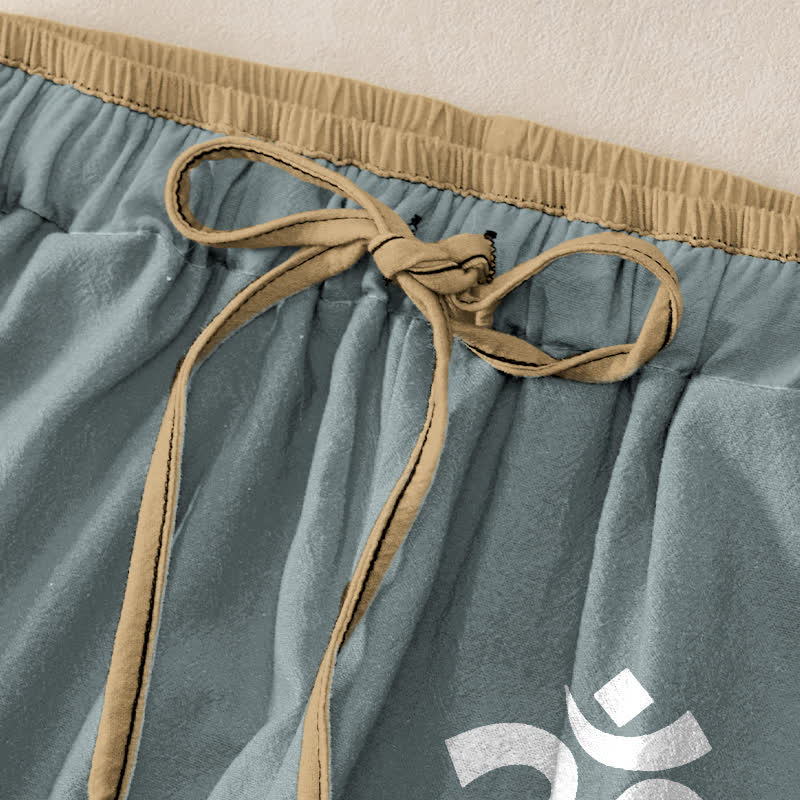 Buddha Stones Pure Cotton Om Symbol Pattern Women's Elastic Waist Pants With Pockets - image 9