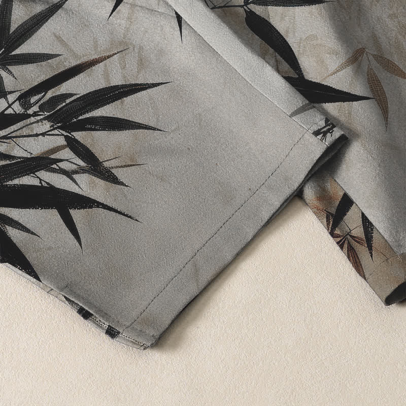 Buddha Stones Pure Cotton Ink Bamboo Leaf Pattern Drawstring Men's Tapered Pants With Pockets - image 5