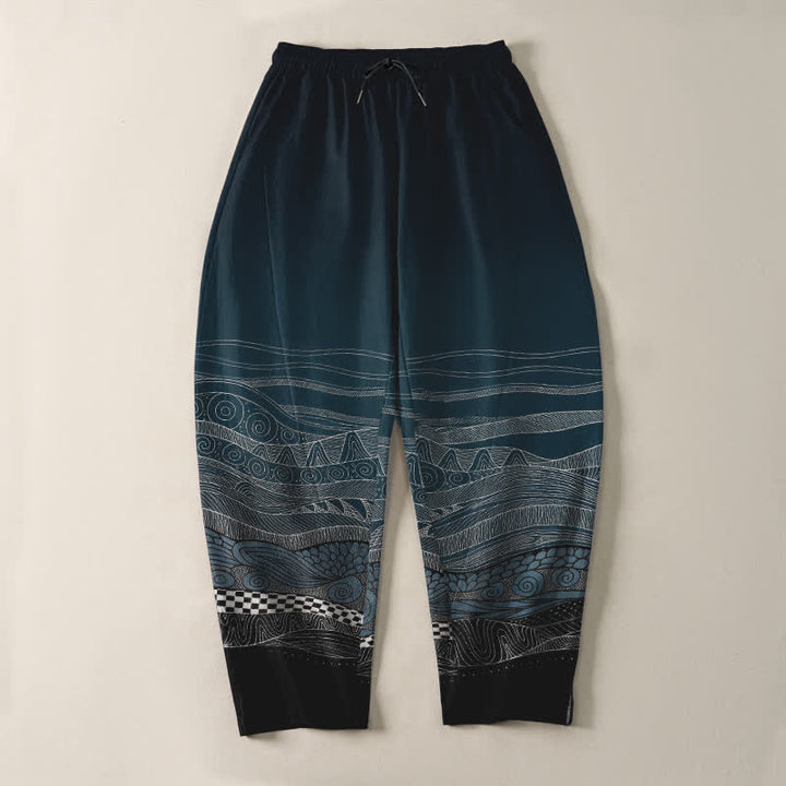 Buddha Stones Pure Cotton Tribal Wave Pattern Drawstring Men's Tapered Pants With Pockets - image 2
