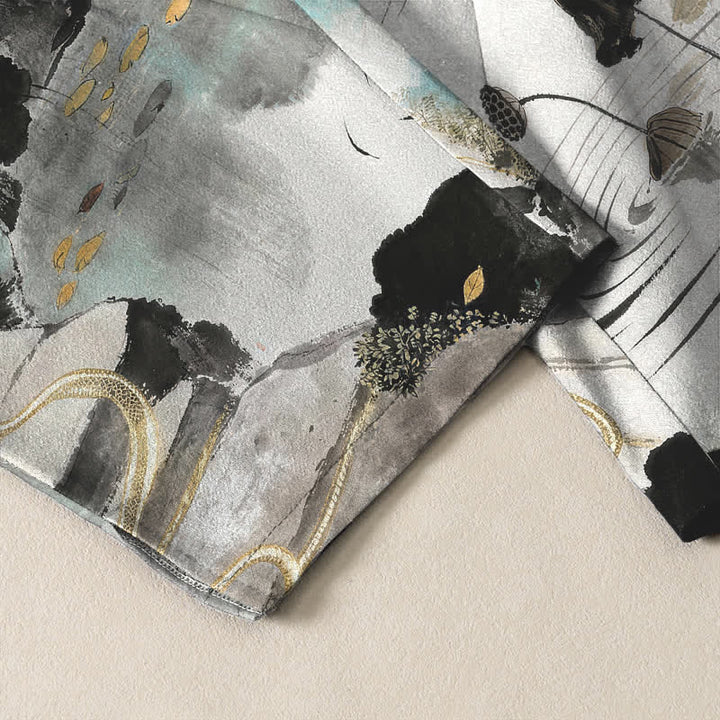 Buddha Stones Pure Cotton Ink Landscape Bamboo Pattern Drawstring Men's Tapered Pants With Pockets - image 5
