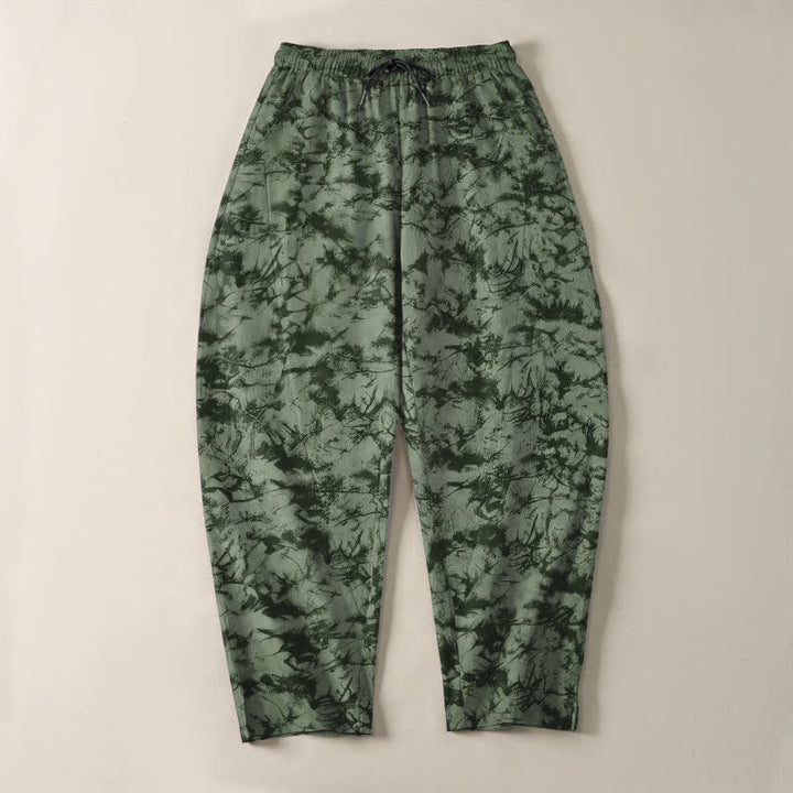 Buddha Stones Pure Cotton Dark Marble Camo Pattern Drawstring Men's Tapered Pants With Pockets - image 9