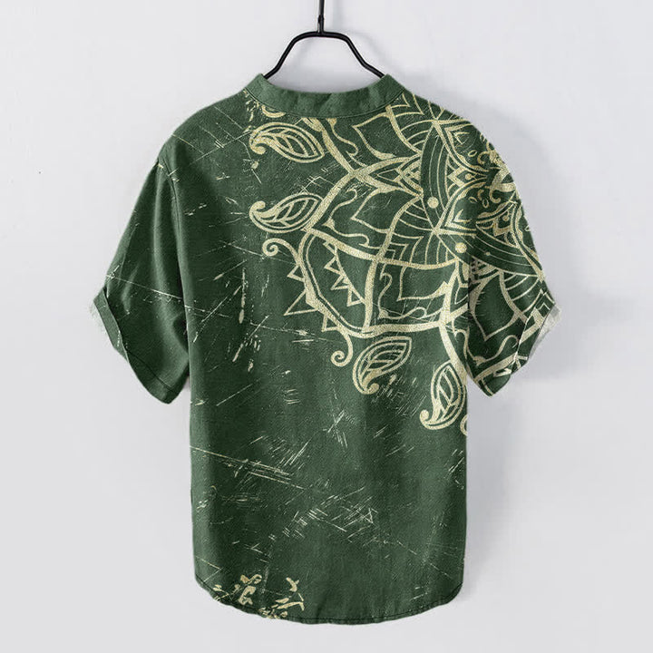 Buddha Stones Cotton Vintage Mandala Floral Pattern Men's Short Sleeve Half Button Shirt - image 8