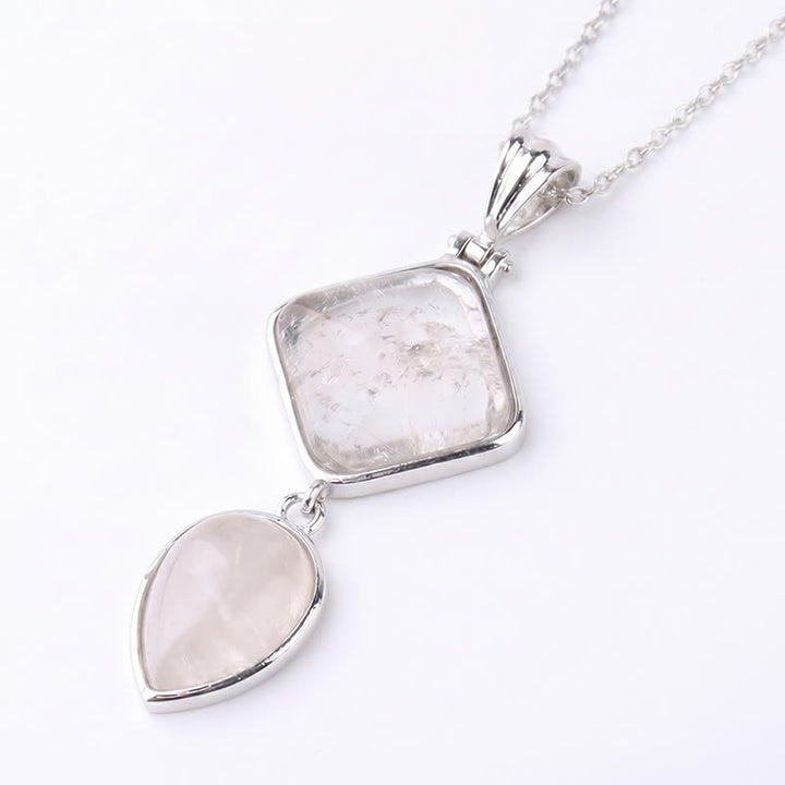 Buddha Stones Natural Stone Opal Double Pendant Calm Necklace - Clear Quartz - image 28