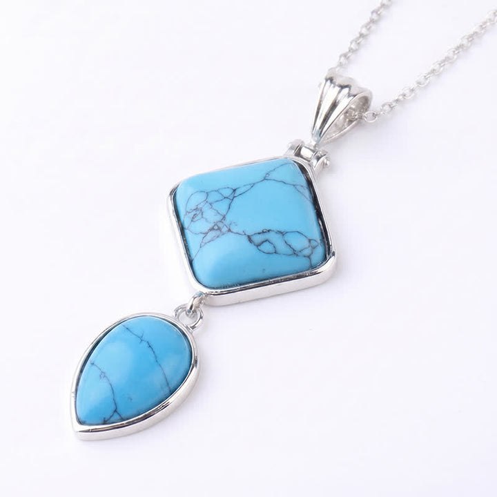 Buddha Stones Natural Stone Opal Double Pendant Calm Necklace - Blue Turquoise - image 36