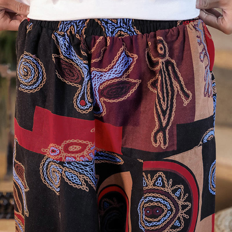 Buddha Stones Grid Flower Print Men's Harem Cropped Pants With Pockets - image 9
