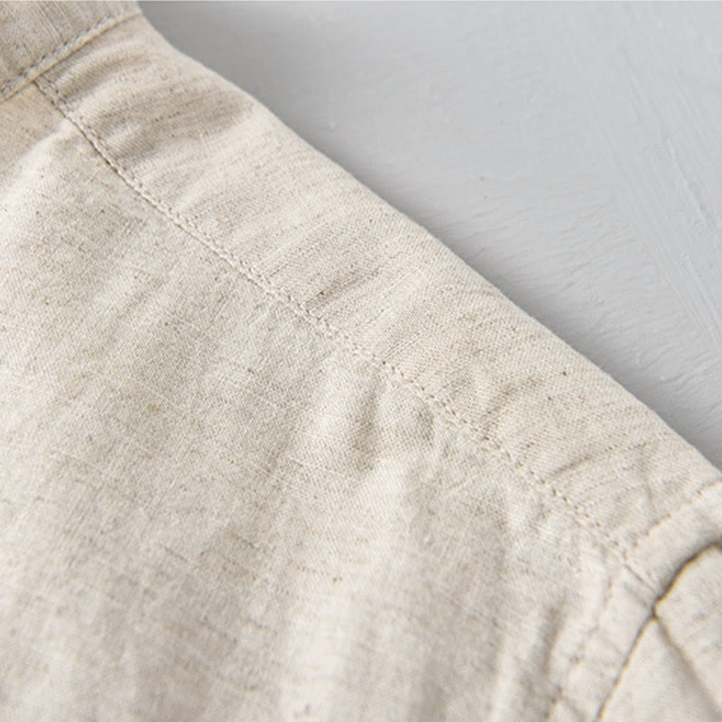 Buddha Stones Summer Solid Color Men's Half Button Short Sleeve Cotton Linen Shirt - image 7