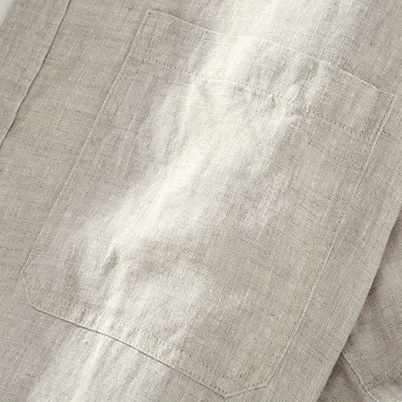 Buddha Stones Summer Casual Button-Up Solid Linen Men's Short Sleeve Shirts With Patch Pocket - image 5