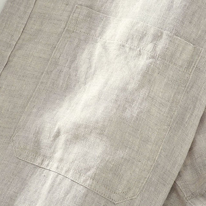 Buddha Stones Summer Casual Button-Up Solid Linen Men's Short Sleeve Shirts With Patch Pocket - image 5