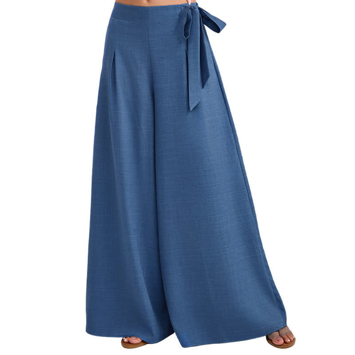 Buddha Stones Spring Casual Retro Plain Drawstring Women's Wide Leg Pants With Pockets - image 9