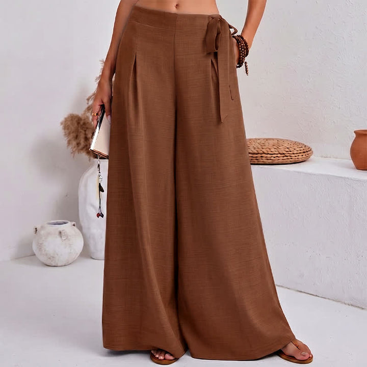 Buddha Stones Spring Casual Retro Plain Drawstring Women's Wide Leg Pants With Pockets - image 13