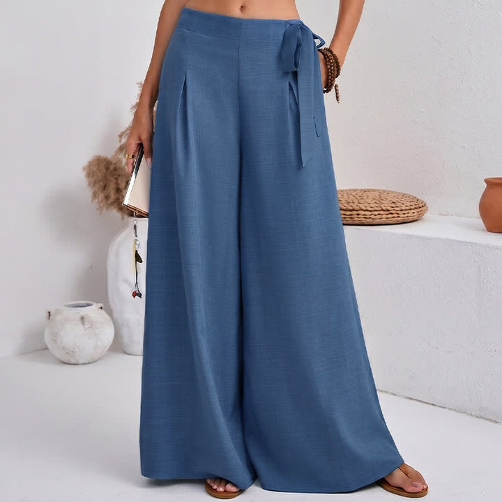 Buddha Stones Spring Casual Retro Plain Drawstring Women's Wide Leg Pants With Pockets - image 5