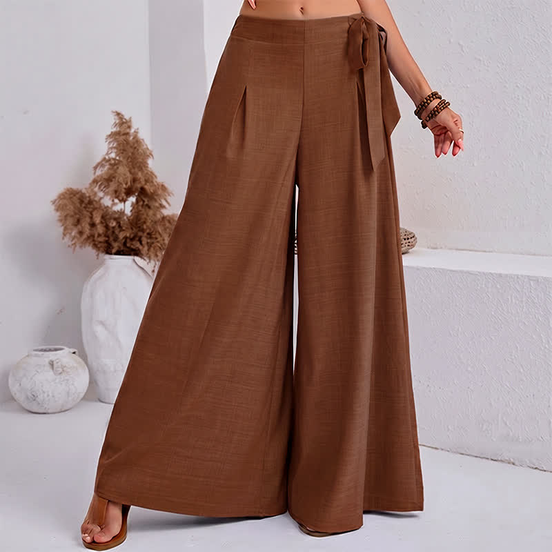 Buddha Stones Spring Casual Retro Plain Drawstring Women's Wide Leg Pants With Pockets - DarkGoldenrod - US14，UK/AU18，EU46 (2XL) - image 12