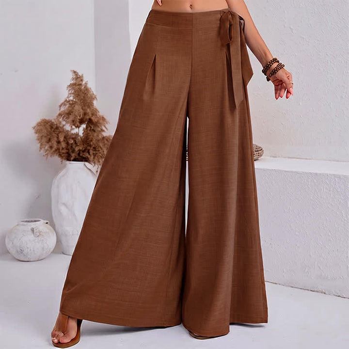 Buddha Stones Spring Casual Retro Plain Drawstring Women's Wide Leg Pants With Pockets - DarkGoldenrod - US14，UK/AU18，EU46 (2XL) - image 12