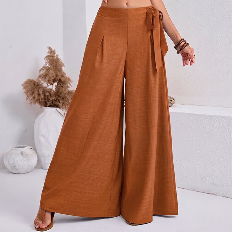 Buddha Stones Spring Casual Retro Plain Drawstring Women's Wide Leg Pants With Pockets - Orange - US14，UK/AU18，EU46 (2XL) - image 14