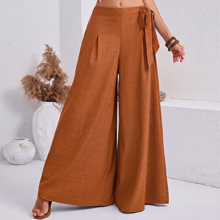 Buddha Stones Spring Casual Retro Plain Drawstring Women's Wide Leg Pants With Pockets - Orange - US14，UK/AU18，EU46 (2XL) - image 14