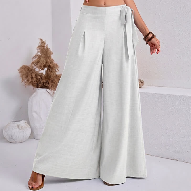 Buddha Stones Spring Casual Retro Plain Drawstring Women's Wide Leg Pants With Pockets - White - US14，UK/AU18，EU46 (2XL) - image 16