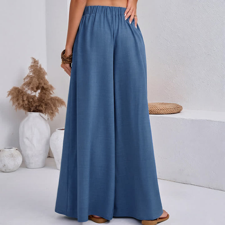 Buddha Stones Spring Casual Retro Plain Drawstring Women's Wide Leg Pants With Pockets - image 8