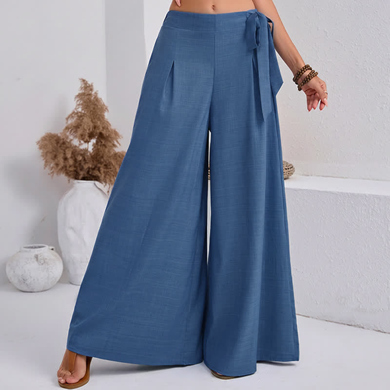 Buddha Stones Spring Casual Retro Plain Drawstring Women's Wide Leg Pants With Pockets - RoyalBlue - US14，UK/AU18，EU46 (2XL) - image 4