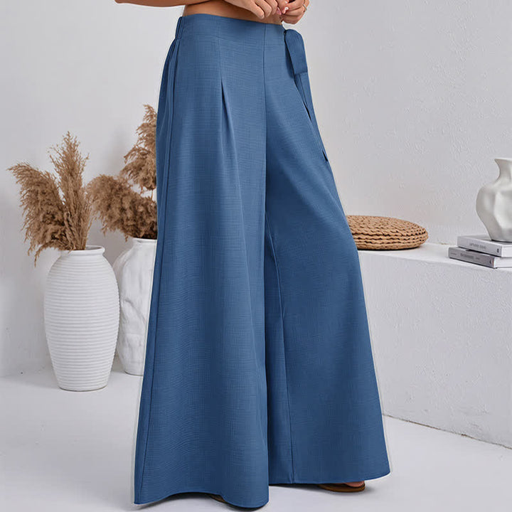 Buddha Stones Spring Casual Retro Plain Drawstring Women's Wide Leg Pants With Pockets - image 6