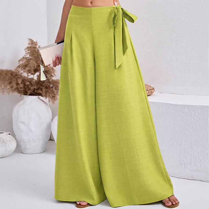 Buddha Stones Spring Casual Retro Plain Drawstring Women's Wide Leg Pants With Pockets - image 11