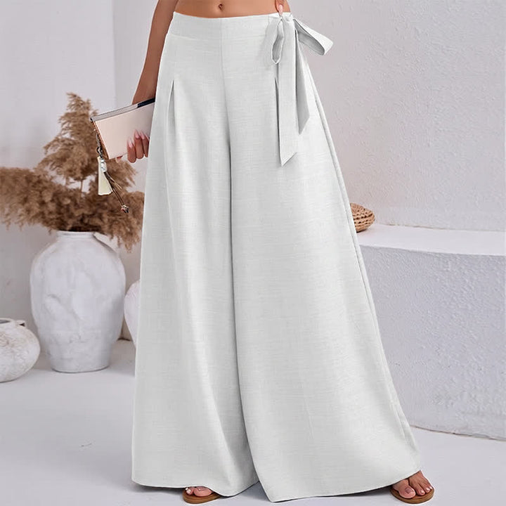 Buddha Stones Spring Casual Retro Plain Drawstring Women's Wide Leg Pants With Pockets - image 17