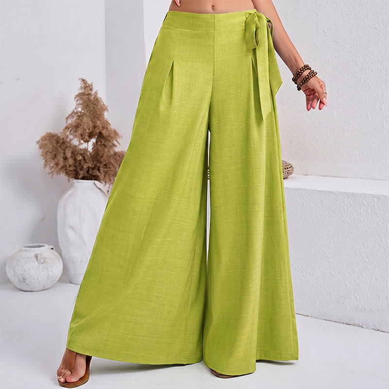 Buddha Stones Spring Casual Retro Plain Drawstring Women's Wide Leg Pants With Pockets - GreenYellow - US14，UK/AU18，EU46 (2XL) - image 10