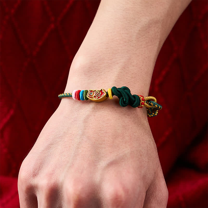 Buddha Stones Hand-Woven Colorful Green String Koi Fish Protection Rope Bracelet - image 4