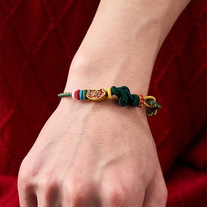 Buddha Stones Hand-Woven Colorful Green String Koi Fish Protection Rope Bracelet - image 4
