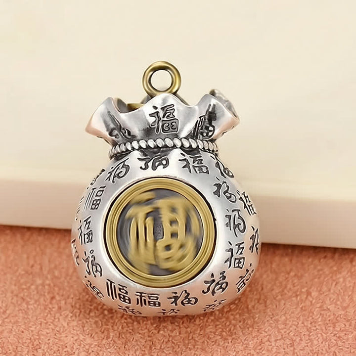 Buddha Stones Copper Fu Character Blessing Fortune Bag Keychains - image 3